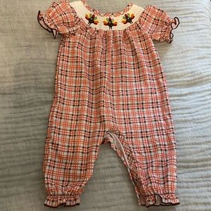 Adorable 12 mo smocked Thanksgiving Turkey romper plaid check print with